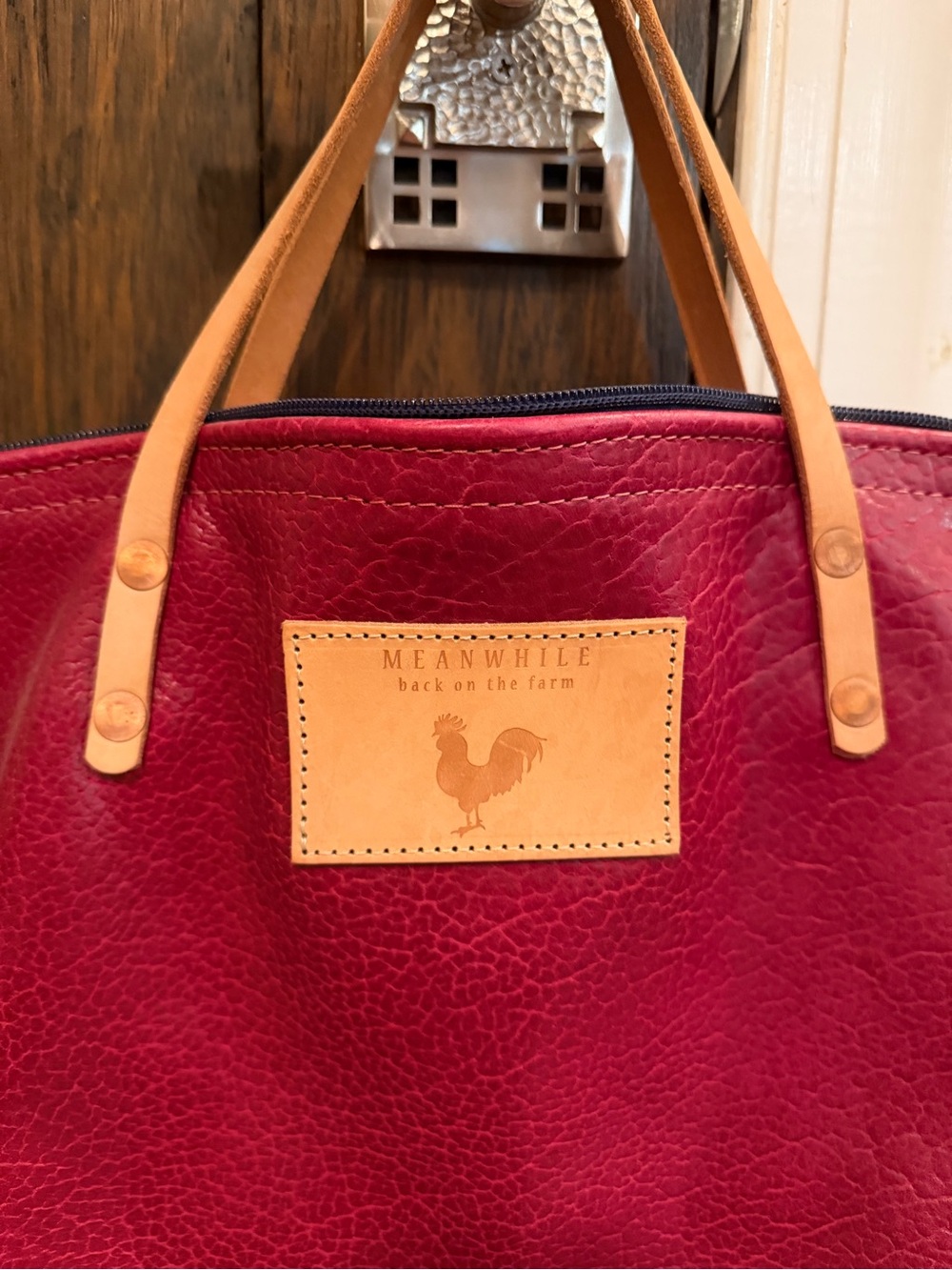 Meanwhile Back on the Farm Limited Edition Raspberry Buffalo Leather Handtote - Picture 3 of 10